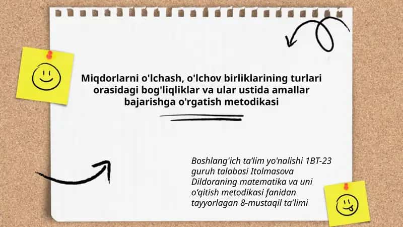 Miqdorlarni o'lchash, o'lchov birliklarining turlari orasidagi bog'liqliklar va ular ustida amallar bajarishga o'rgatish metodikasi