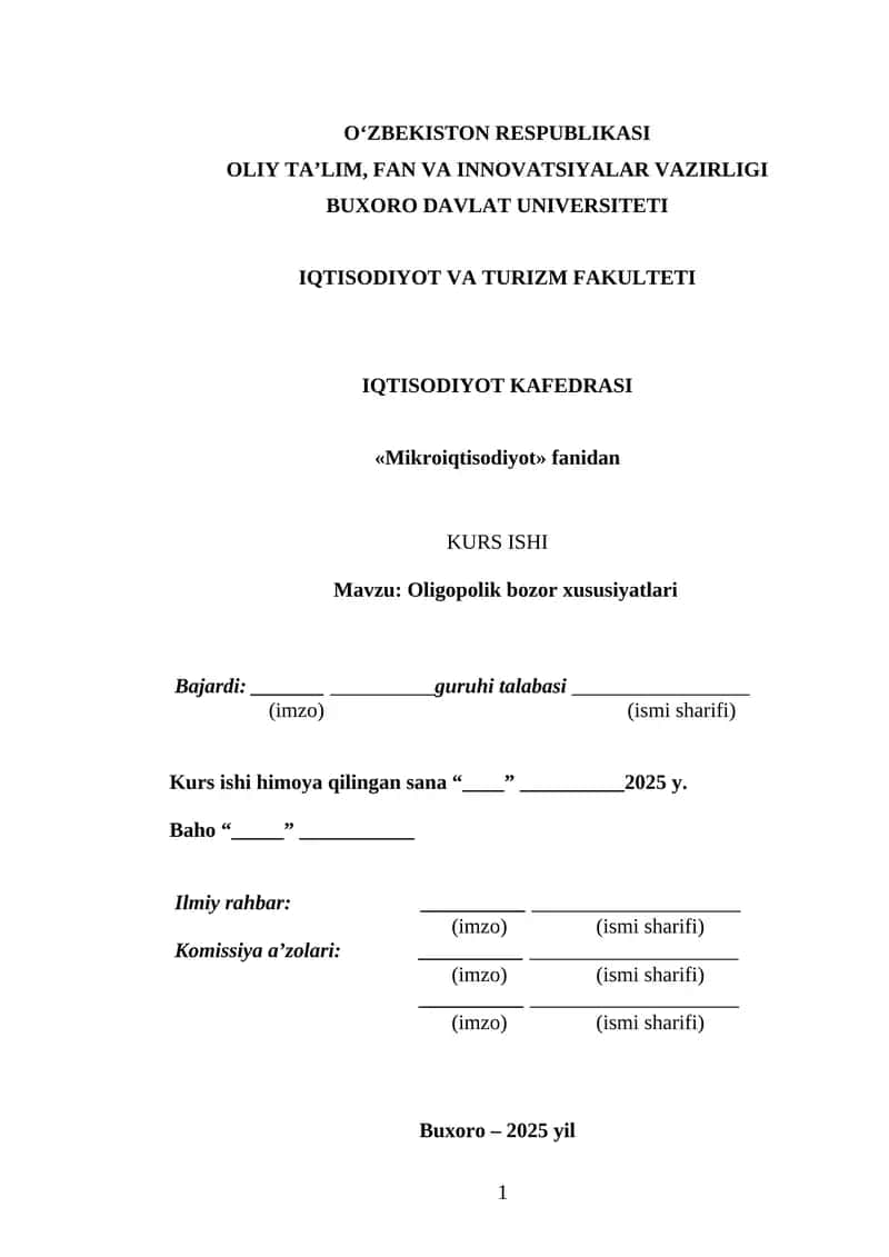 Mikroiqtisodiyot Kurs Ishi