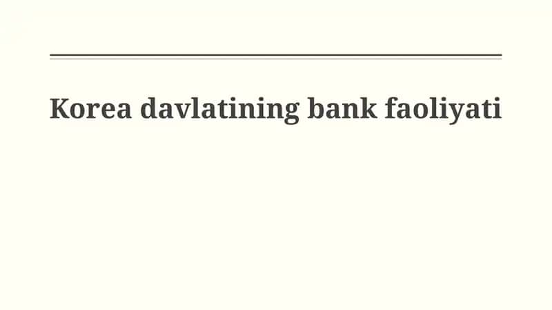 Koreya davlatining bank faoliyati
