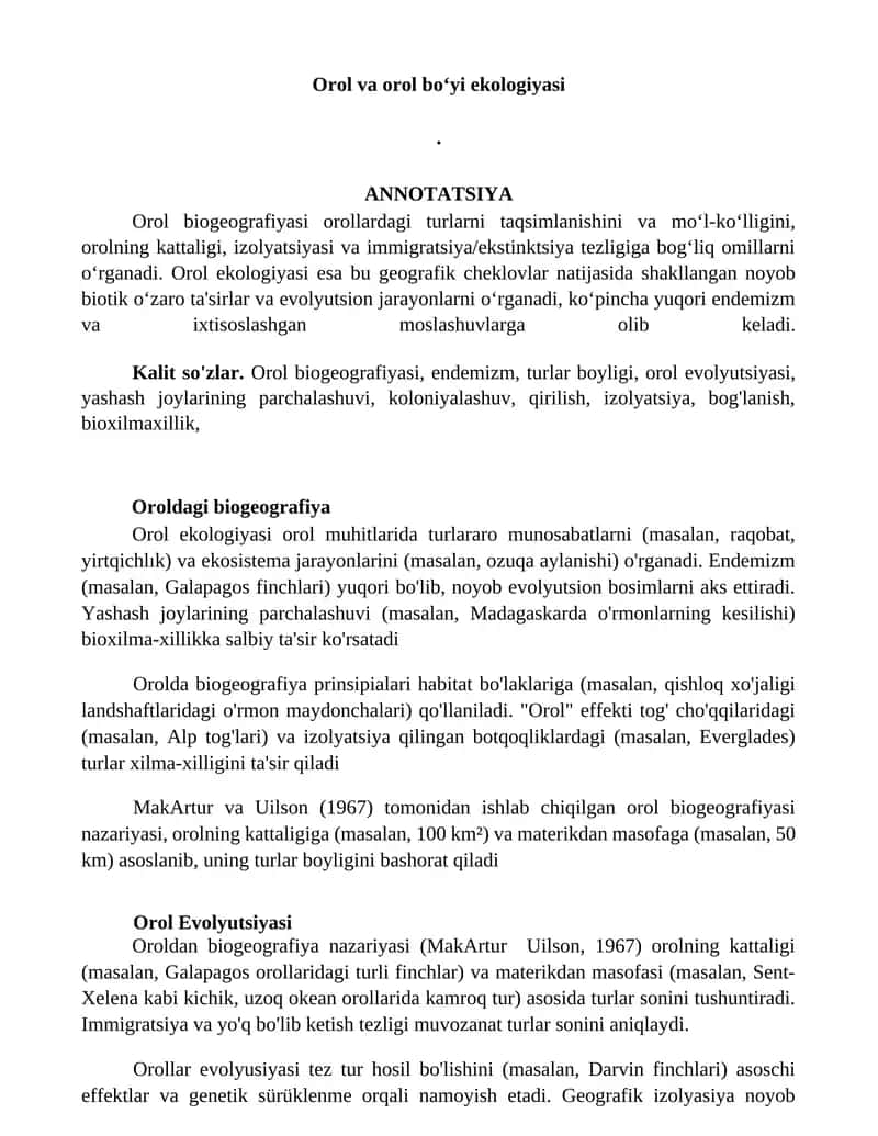 Orol va orol boʻyi ekologiyasi