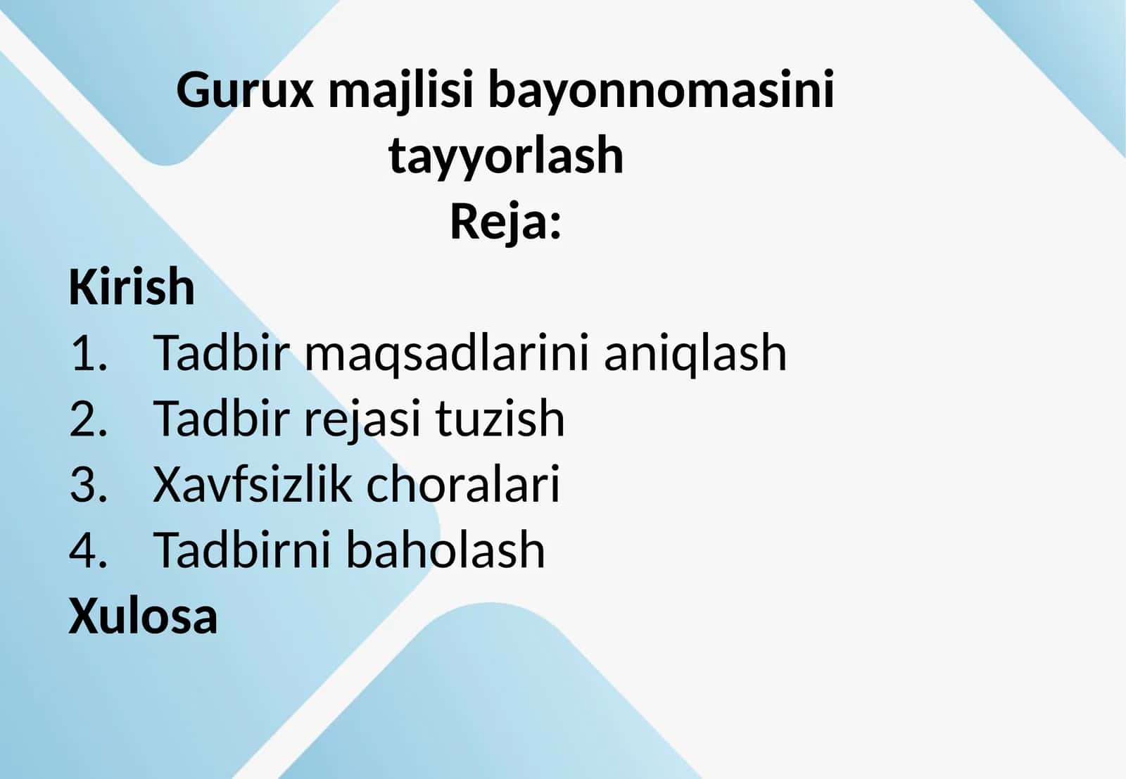 Guruh majlisi bayonnomasini tayyorlash