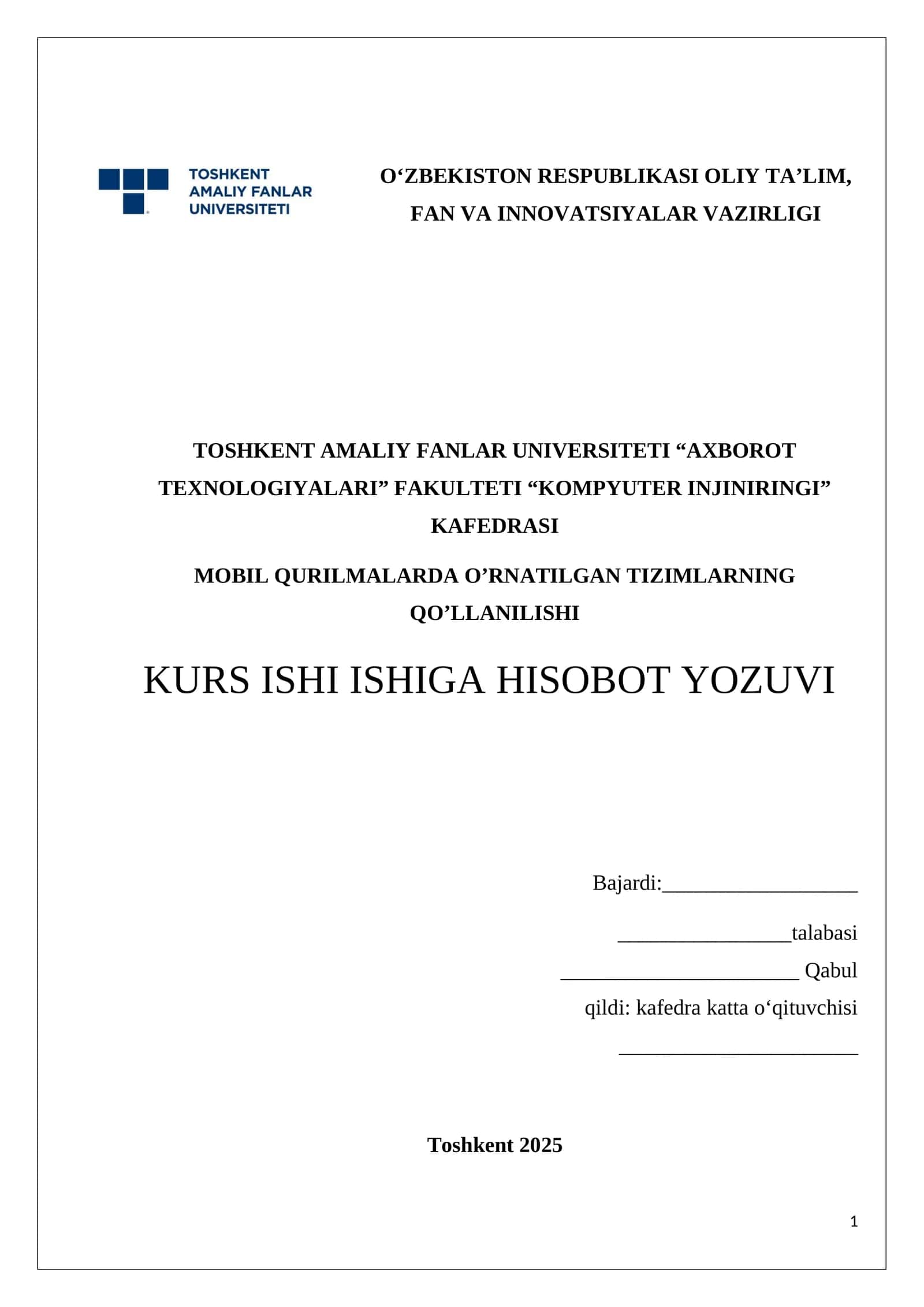 Mobil Qurilmalarda O'rnatilgan Tizimlarning Qo'llanishi