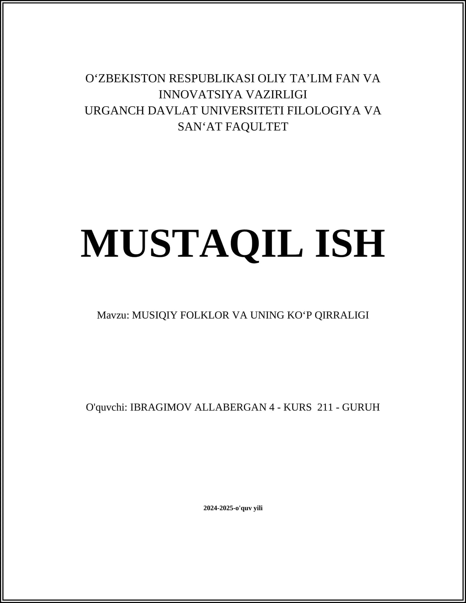 MUSIQIY FOLKLOR VA UNING KO‘P QIRRALIGI
