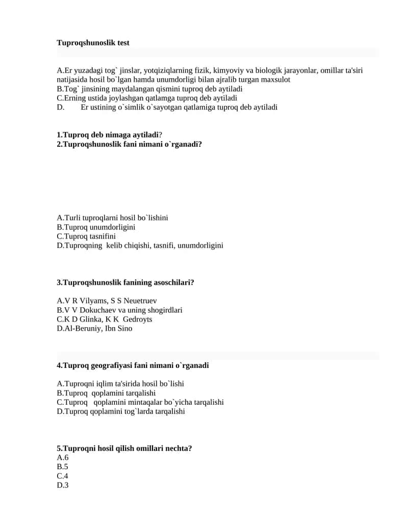 Tuproqshunoslik test