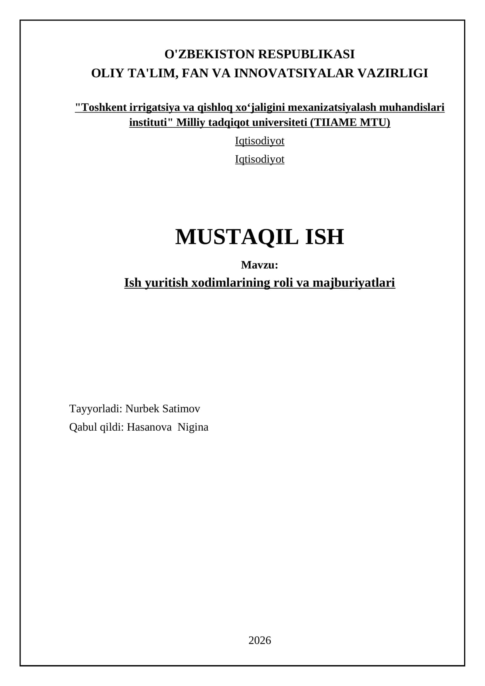 Ish yuritish xodimlarining roli va majburiyatlari