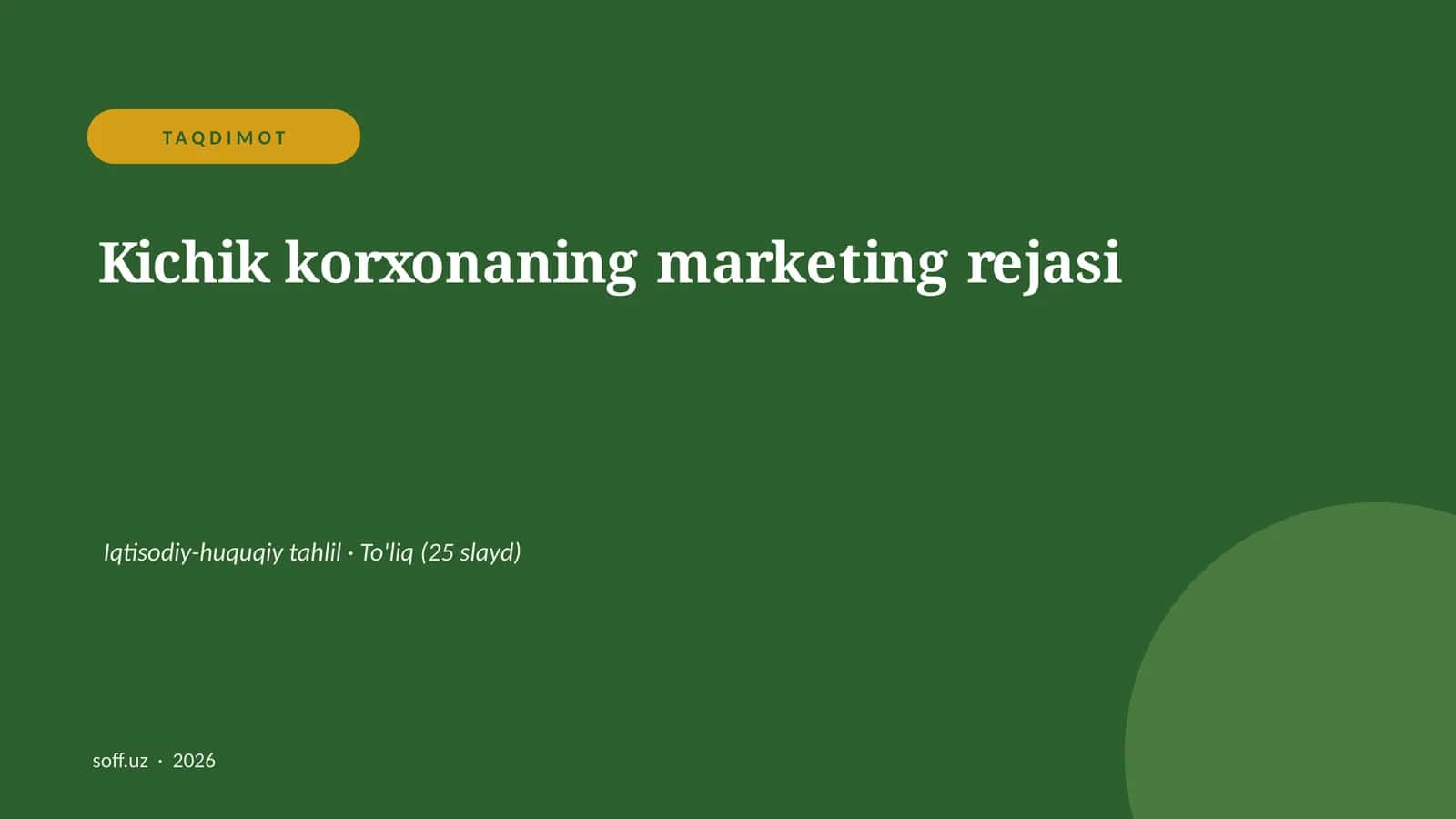Kichik korxonaning marketing rejasi