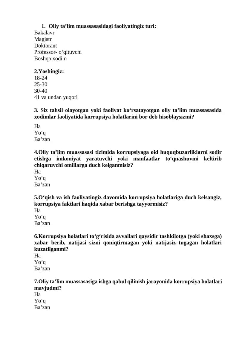 Oliy ta’lim muassasasida korrupsiya holatlari