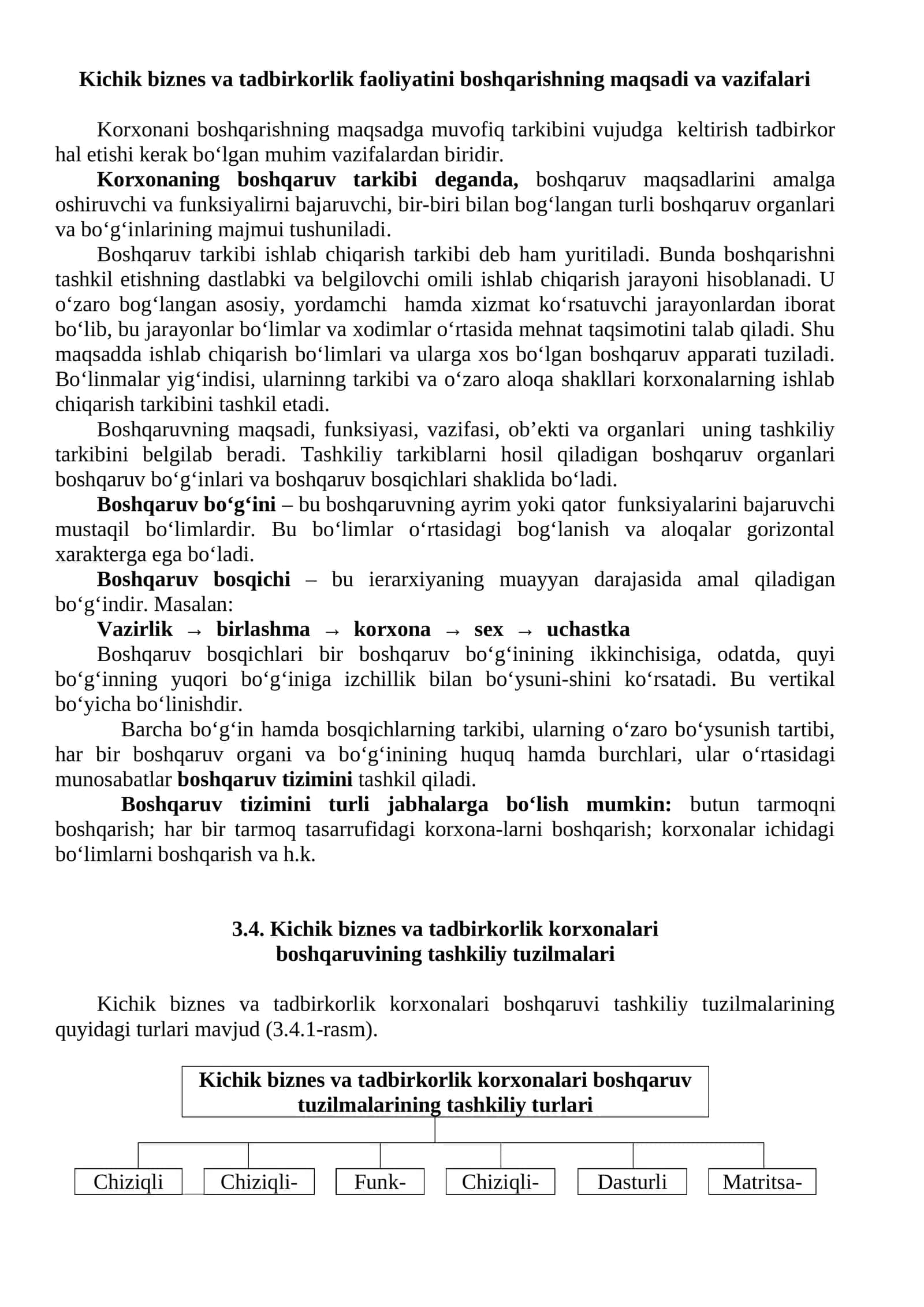 Kichik biznes va tadbirkorlik faoliyatini boshqarishning maqsadi va vazifalari