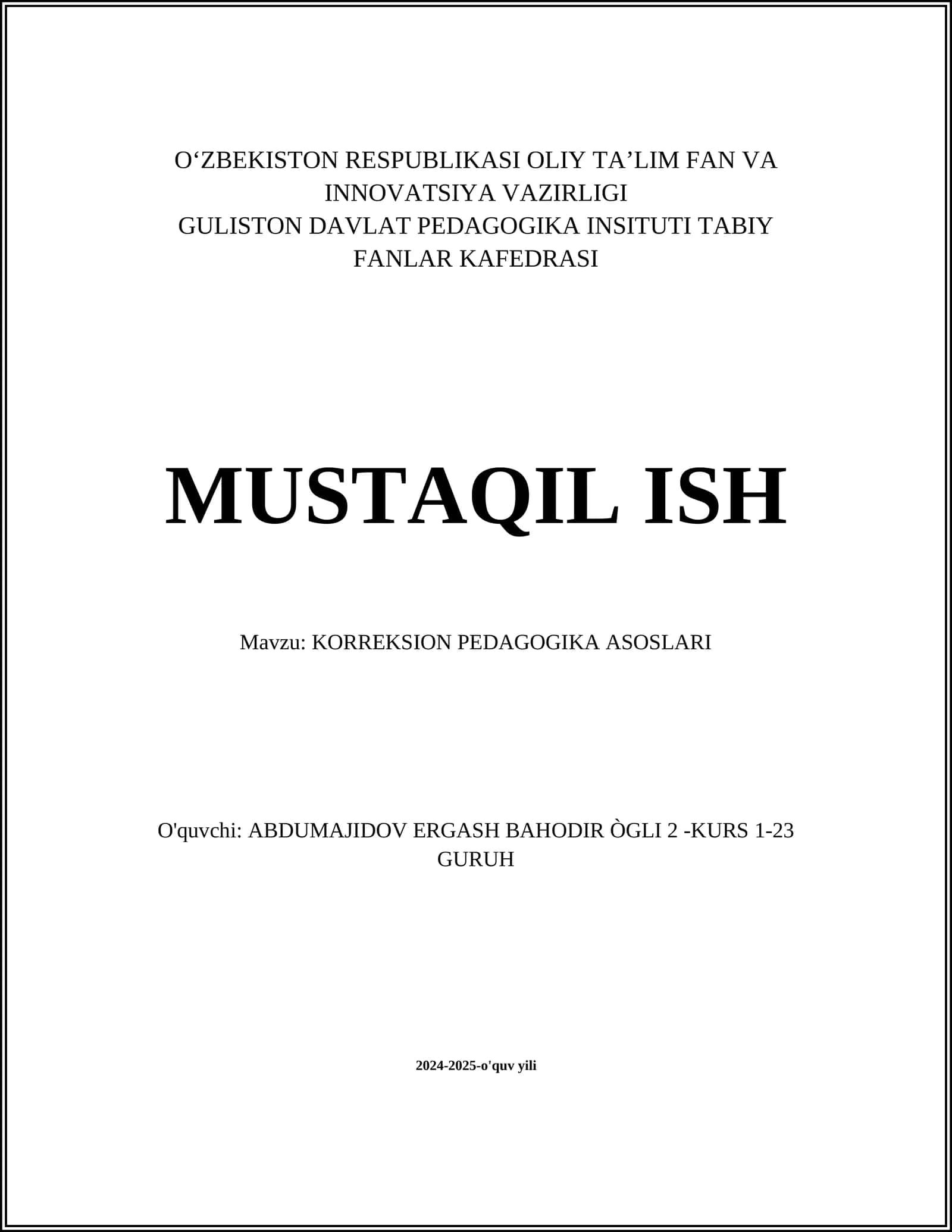 KORREKSION PEDAGOGIKA ASOSLARI