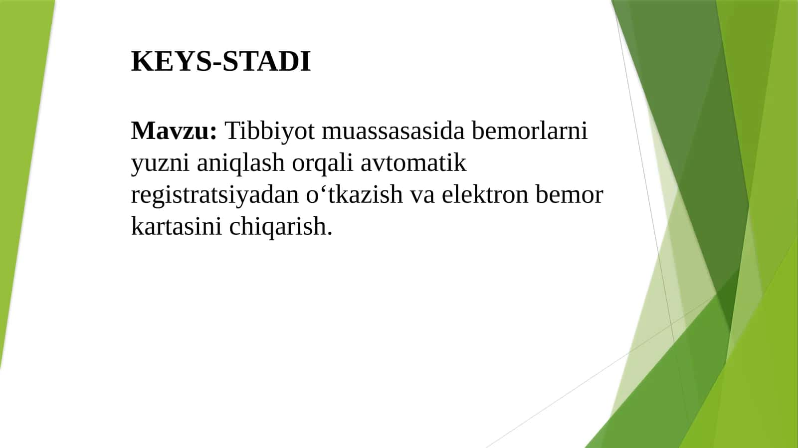 Tibbiyot muassasasida bemorlarni yuzni aniqlash orqali avtomatik registratsiyadan o‘tkazish va elektron bemor kartasini chiqarish
