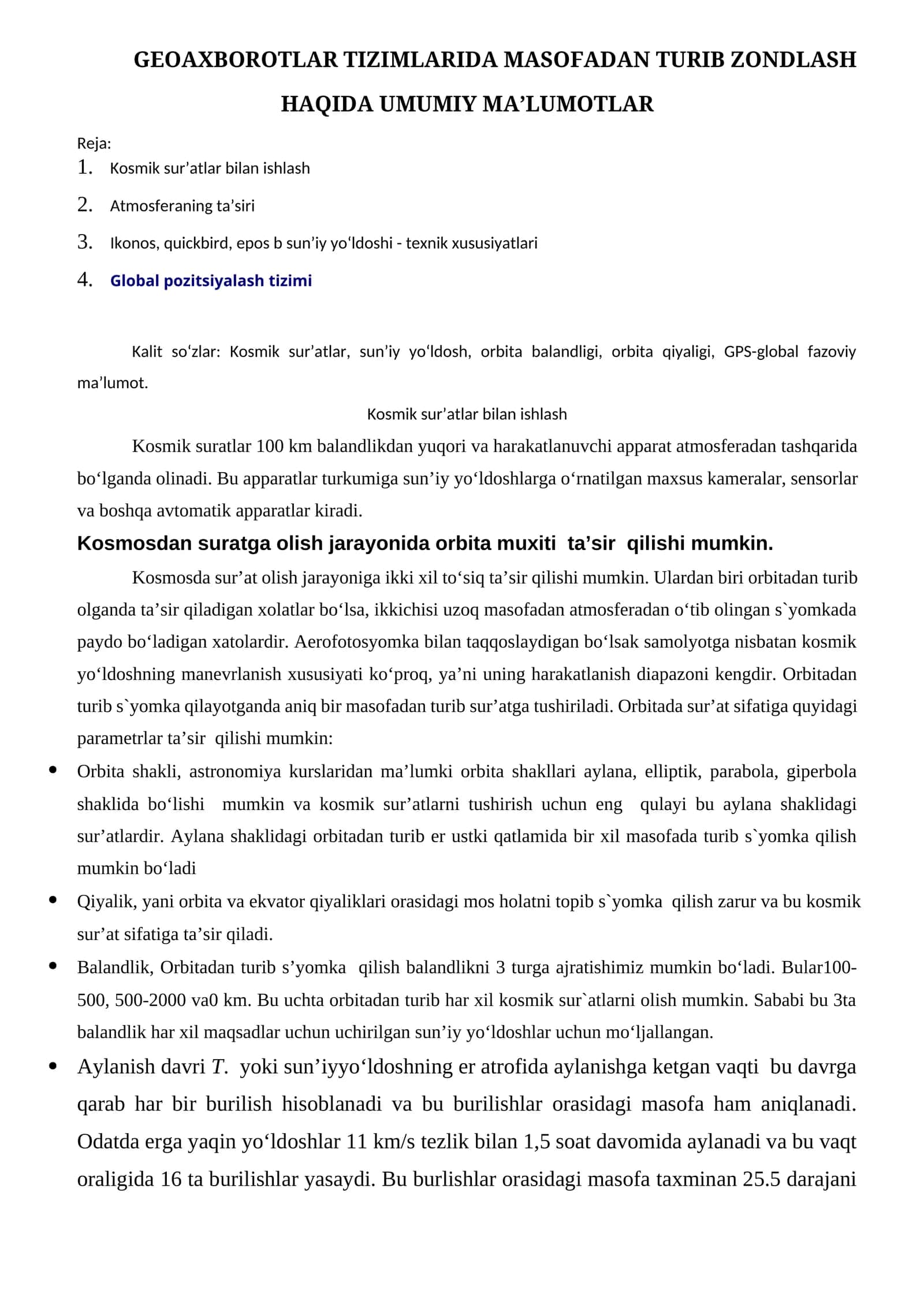Kosmik sur’atlar bilan ishlash