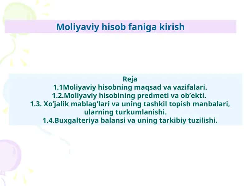 Moliyaviy hisob faniga kirish