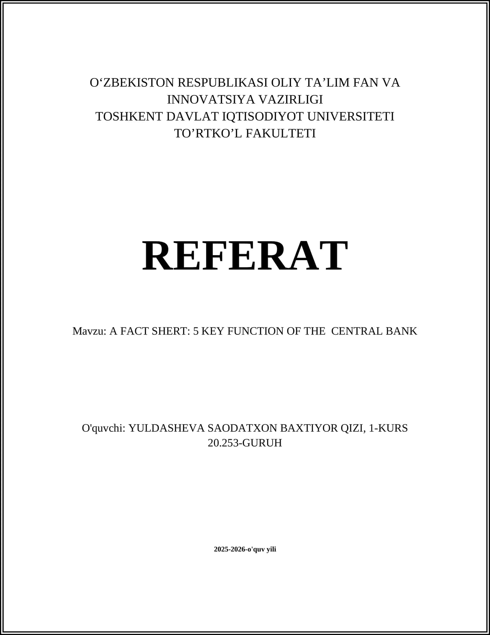 A FACT SHERT: 5 KEY FUNCTION OF THE CENTRAL BANK