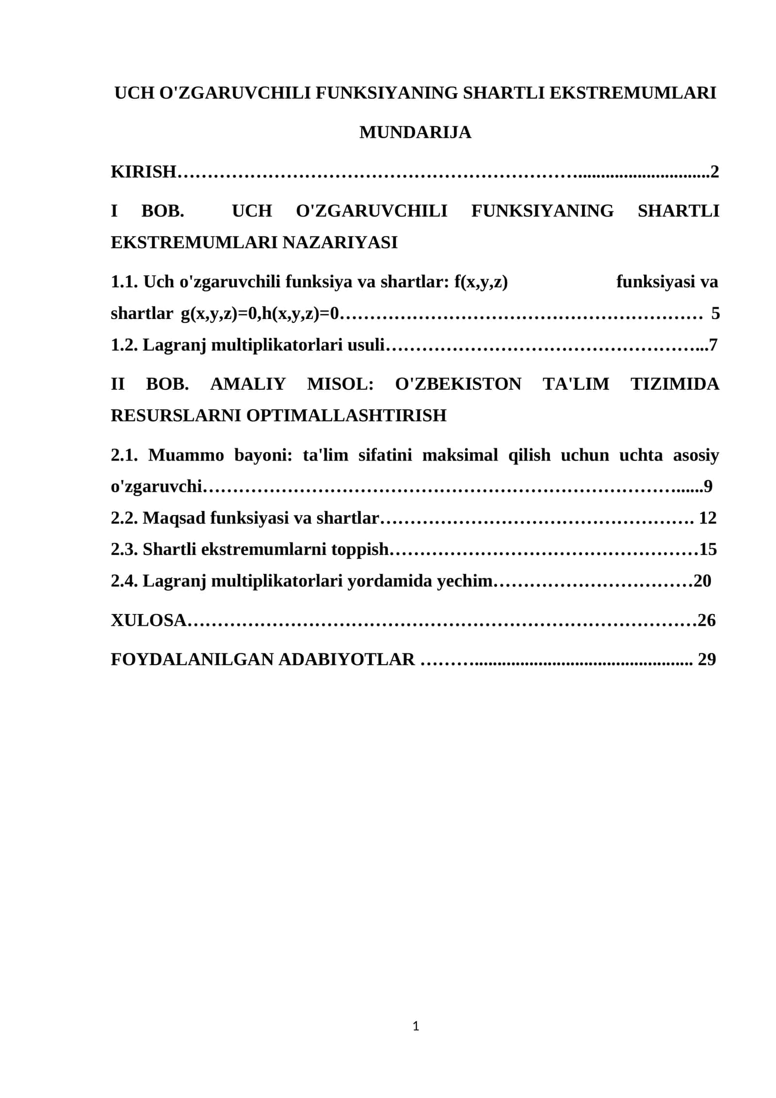 UCH O'ZGARUVCHILI FUNKSIYANING SHARTLI EKSTREMUMLARI