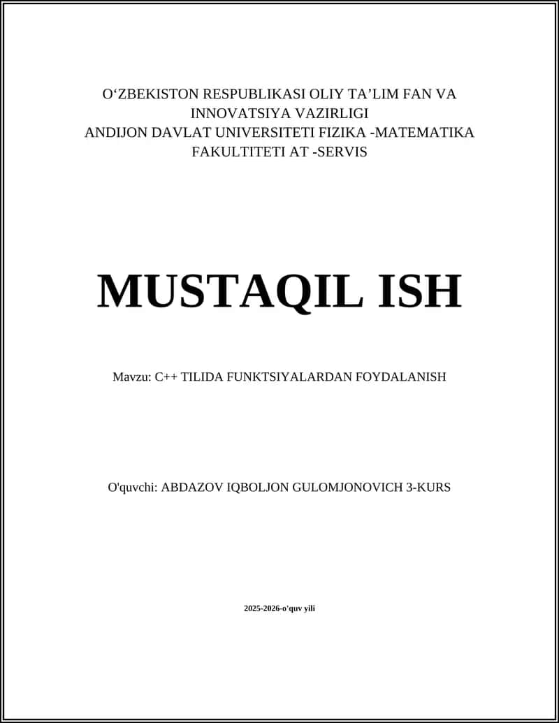C++ TILIDA FUNKTSIYALARDAN FOYDALANISH