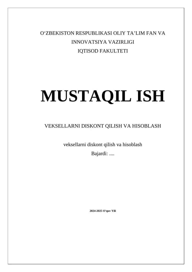 Veksellarni diskont qilish va hisoblash