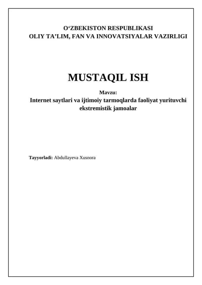 Internet saytlari va ijtimoiy tarmoqlarda faoliyat yurituvchi ekstremistik jamoalar