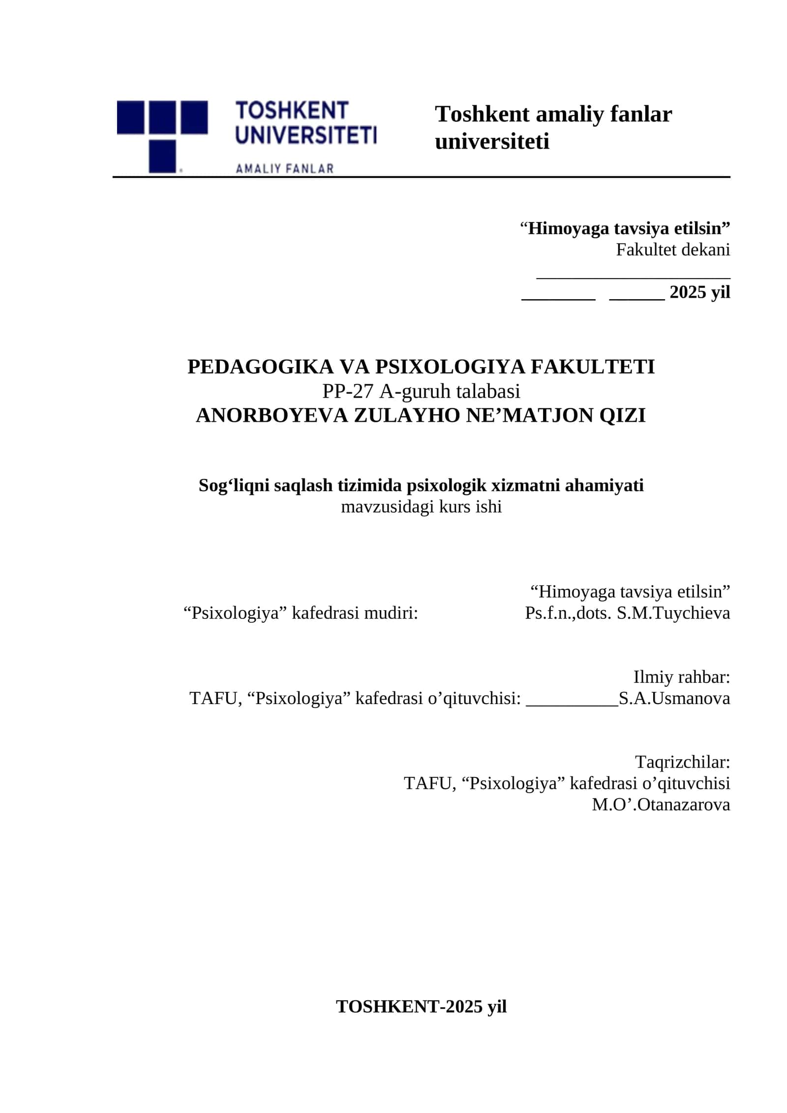 "Himoyaga tavsiya etilsin"
