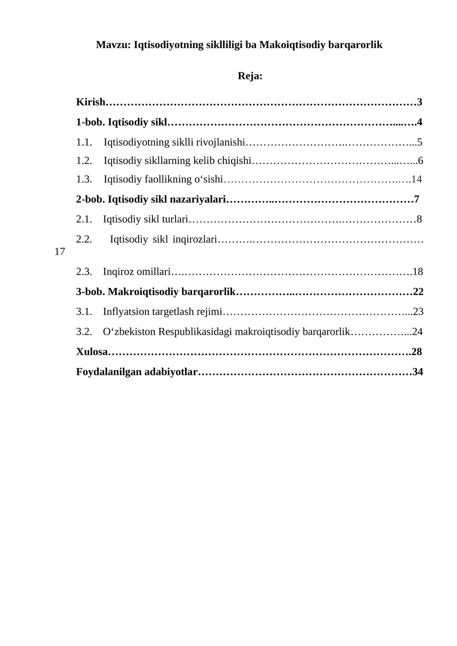 Iqtisodiyotning siklliligi ba Makoiqtisodiy barqarorlik