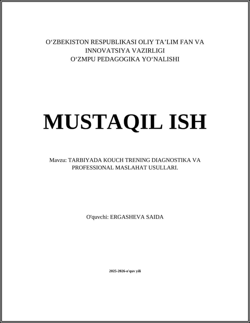 Tarbiyada Kouch Trening Diagnostika va Professional Maslahat Usullari