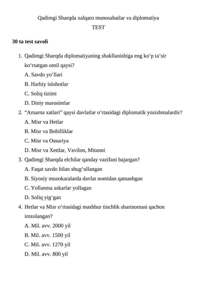 Qadimgi Sharqda xalqaro munosabatlar va diplomatiya