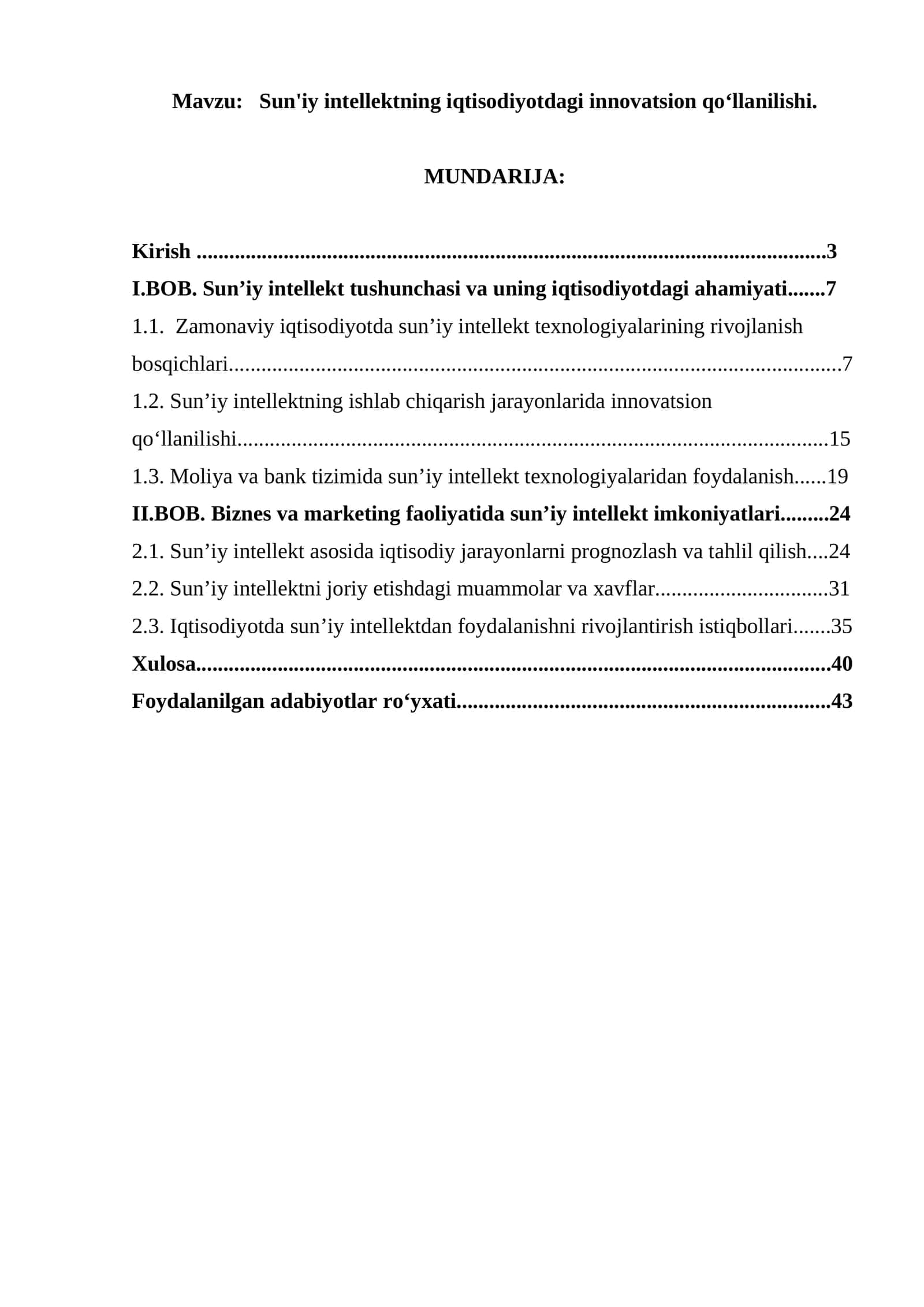 Sun'iy intellektning iqtisodiyotdagi innovatsion qo‘llanilishi