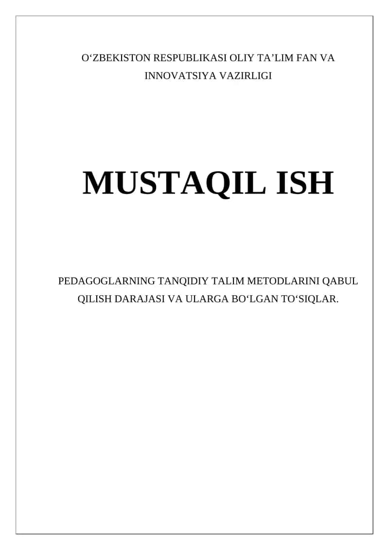 Tanqidiy Ta'lim Metodlari