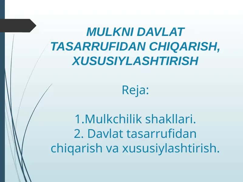 MULKNI DAVLAT TASARRUFIDAN CHIQARISH, XUSUSIYLASHTIRISH
