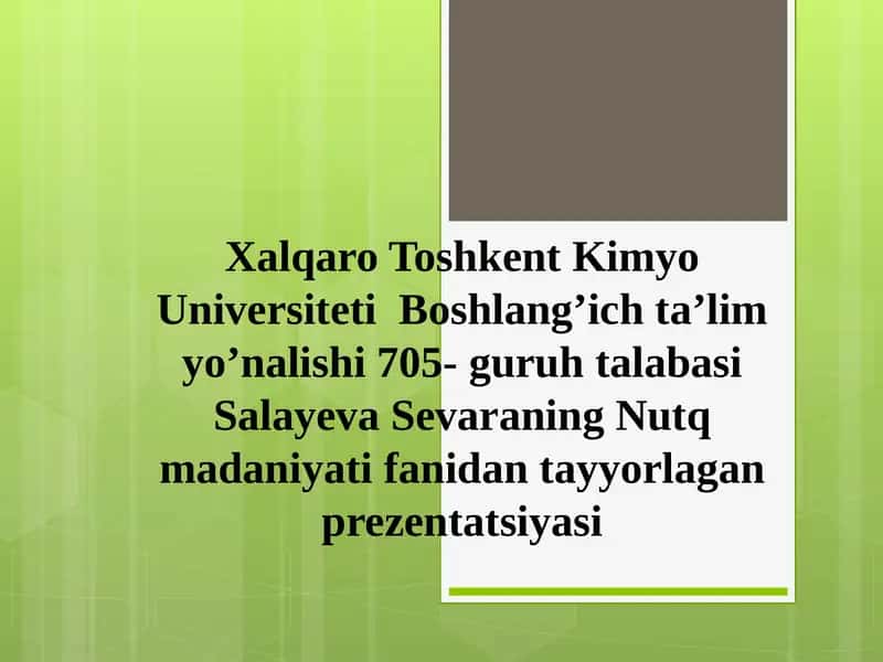 Nutq madaniyati fanidan tayyorlagan prezentatsiya