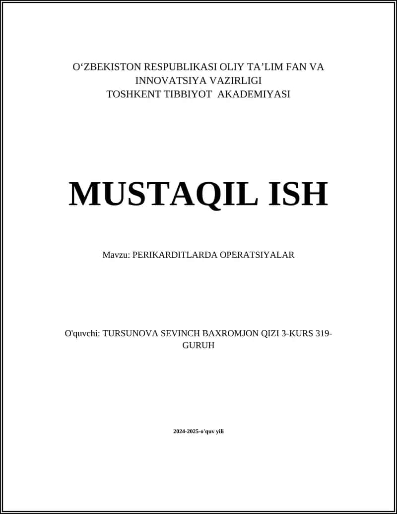 PERIKARDITLARDA OPERATSIYALAR