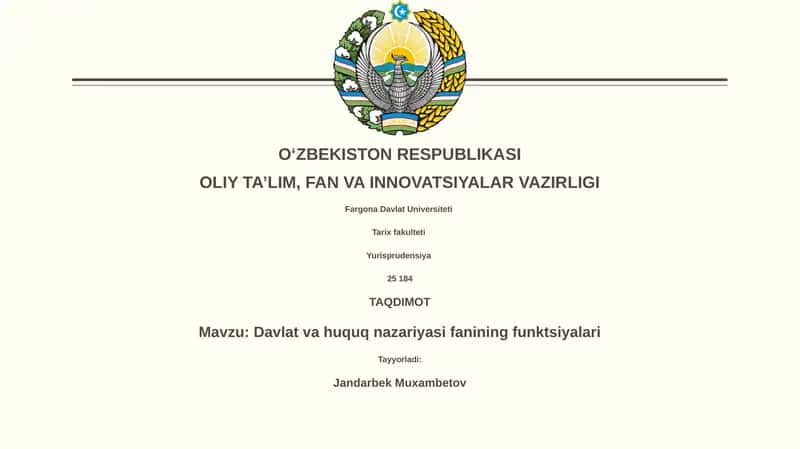 Davlat va huquq nazariyasi fanining funktsiyalari