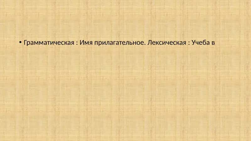 Грамматическая: Имя прилагательное. Лексическая: Учеба
