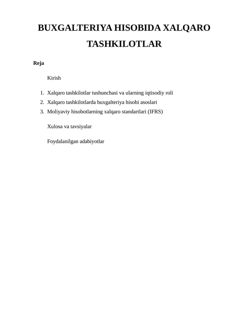 BUXGALTERIYA HISOBIDA XALQARO TASHKILOTLAR