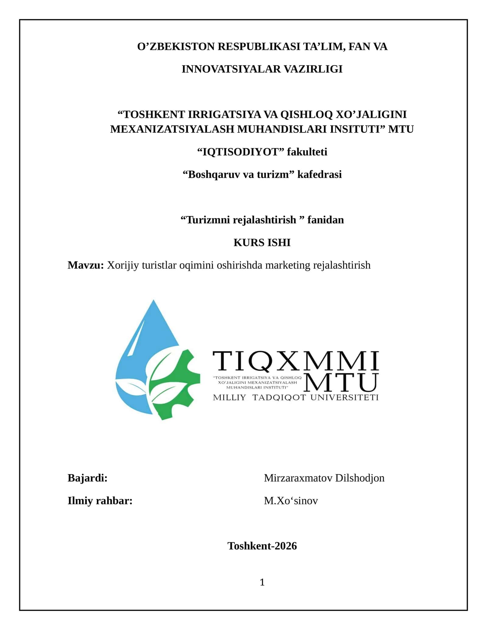 Xorijiy turistlar oqimini oshirishda marketing rejalashtirishXorijiy turistlar oqimini oshirishda marketing rejalashtirishXorijiy turistlar oqimini oshirishda marketing rejalashtirishXorijiy turistlar oqimini oshirishda marketing rejalashtirishxorijiy turistlar