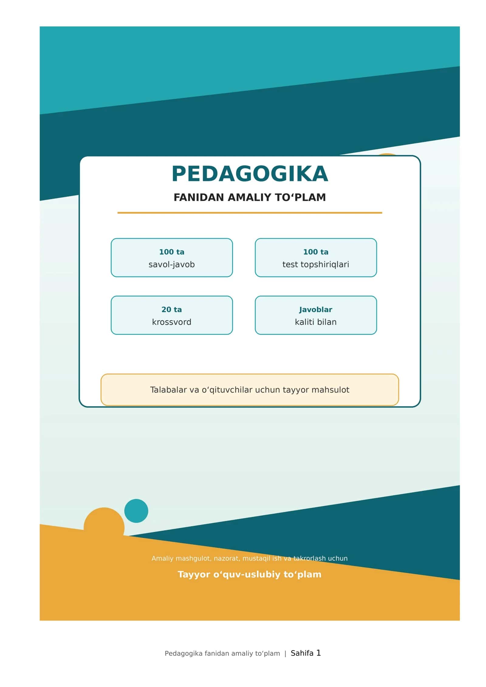 Pedagogika fanidan 100 ta savol-javob