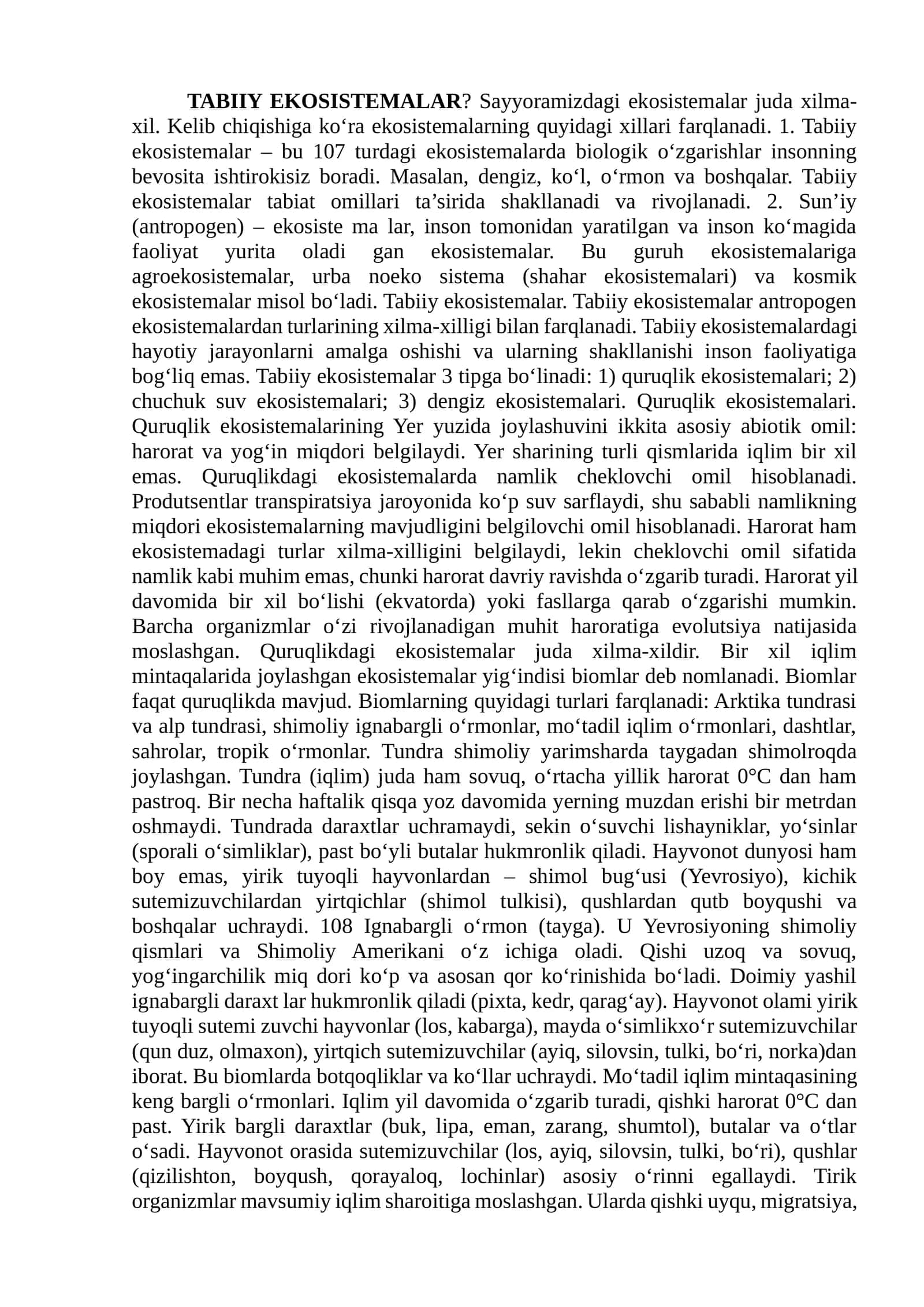 TABIIY EKOSISTEMALAR