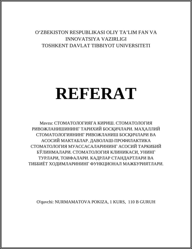 СТОМАТОЛОГИЯГА КИРИШ