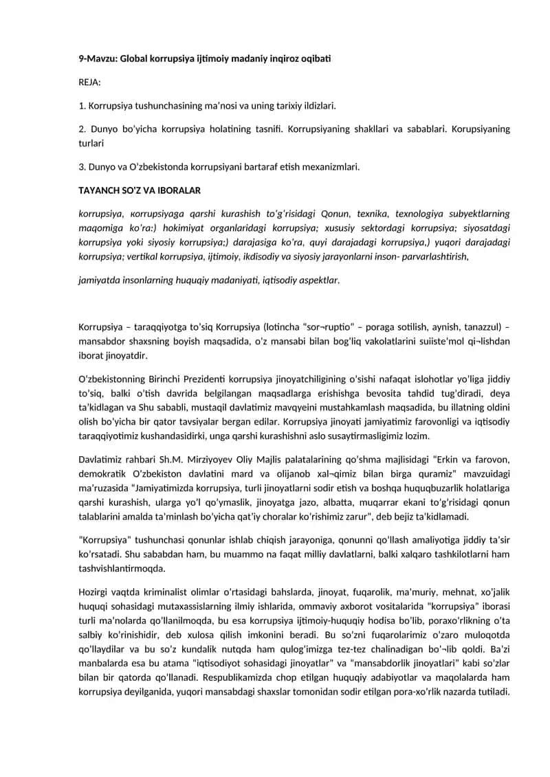 Global korrupsiya ijtimoiy madaniy inqiroz oqibati