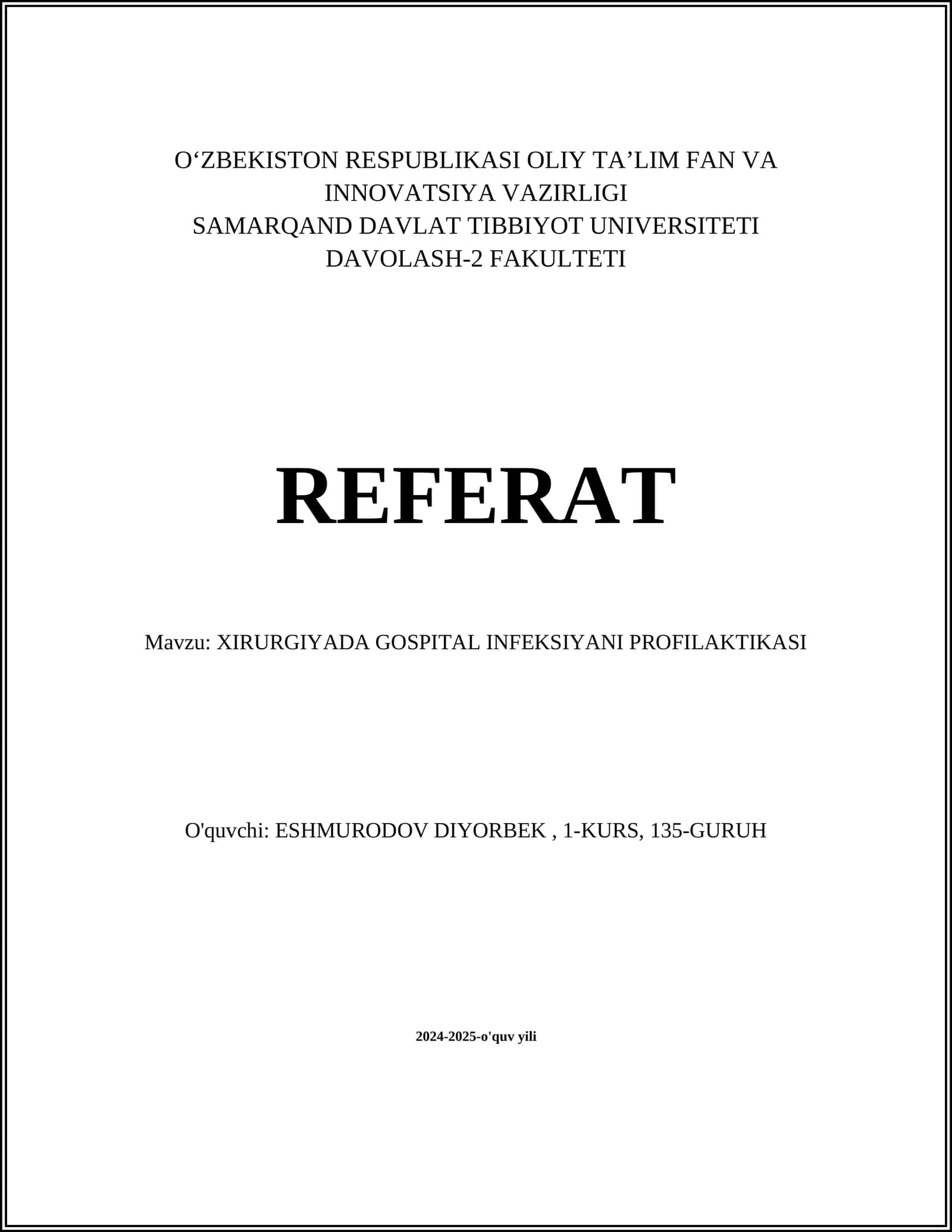 XIRURGIYADA GOSPITAL INFEKSIYANI PROFILAKTIKASI