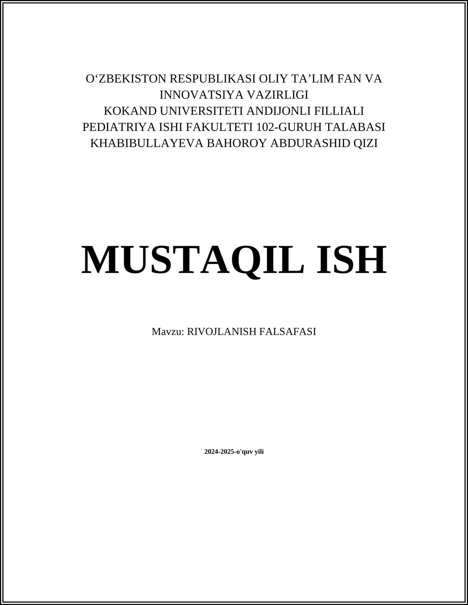 RIVOJLANISH FALSAFASI
