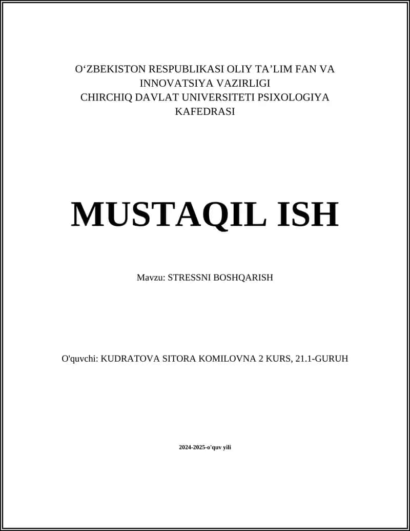 STRESSNI BOSHQARISH