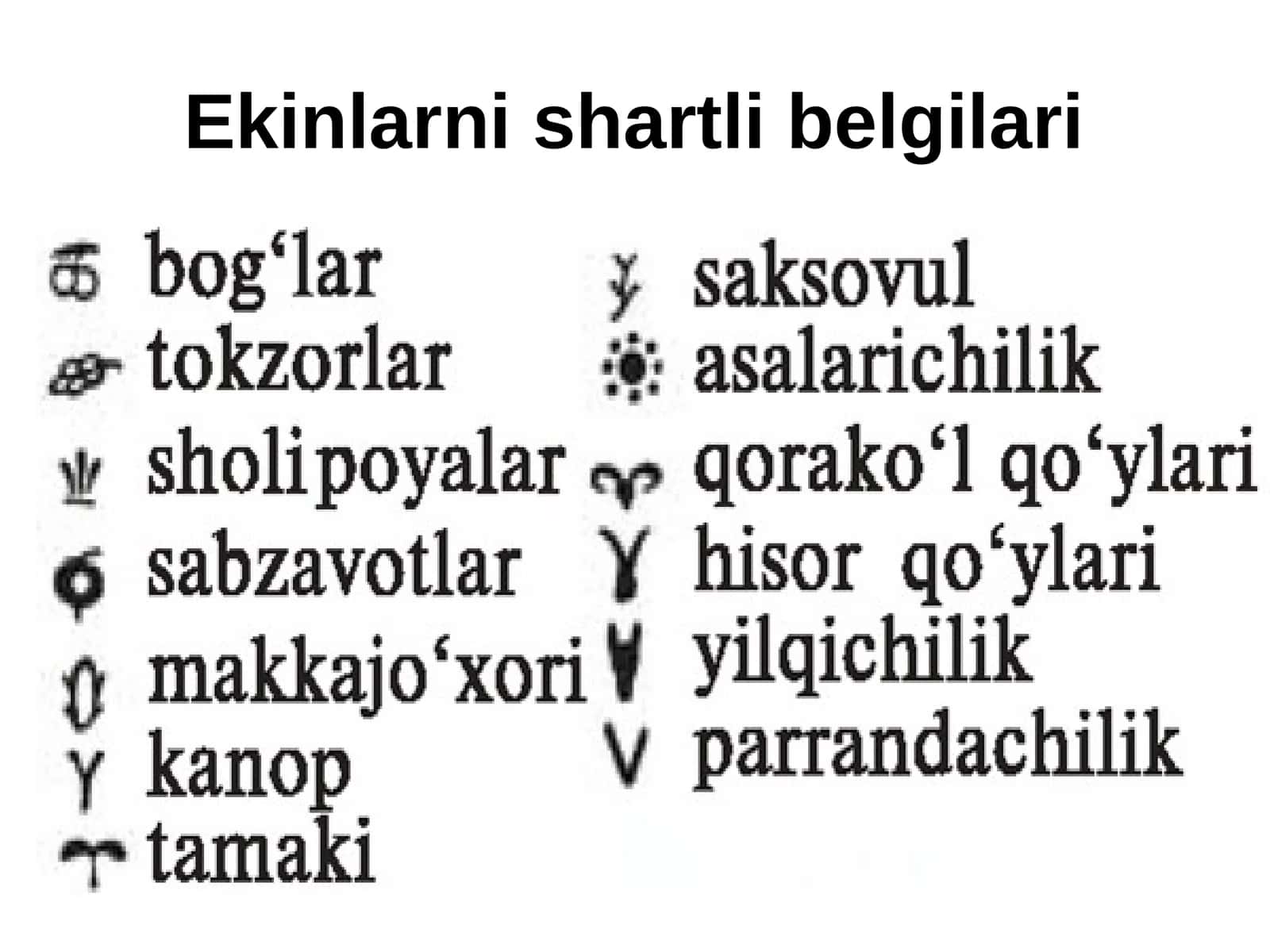 Ekinlarni shartli belgilari