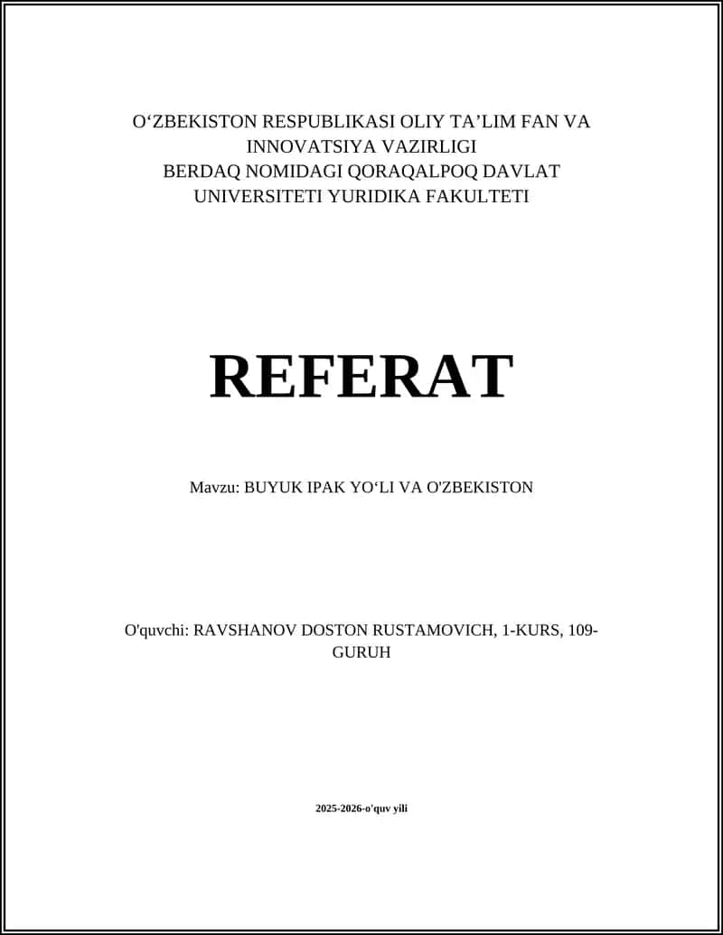BUYUK IPAK YOʻLI VA O'ZBEKISTON