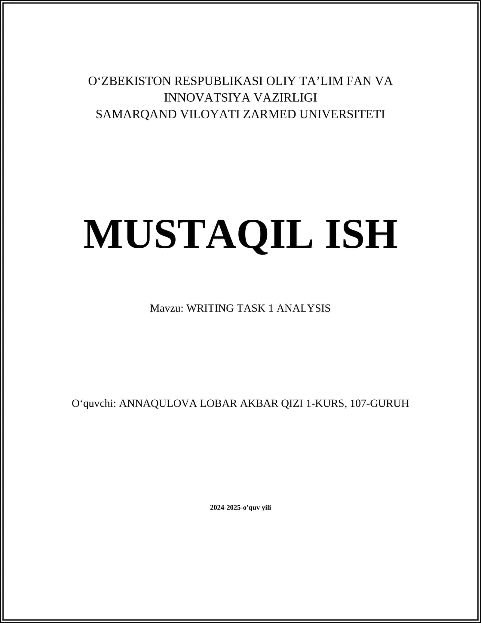 WRITING TASK 1 ANALYSIS
