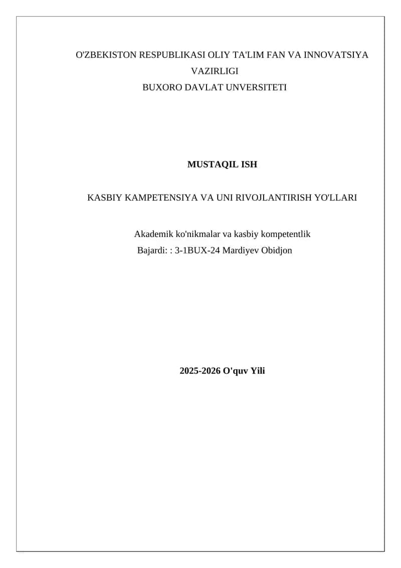 Kasbiy kampetensiya va uni rivojlandirish yo'llari