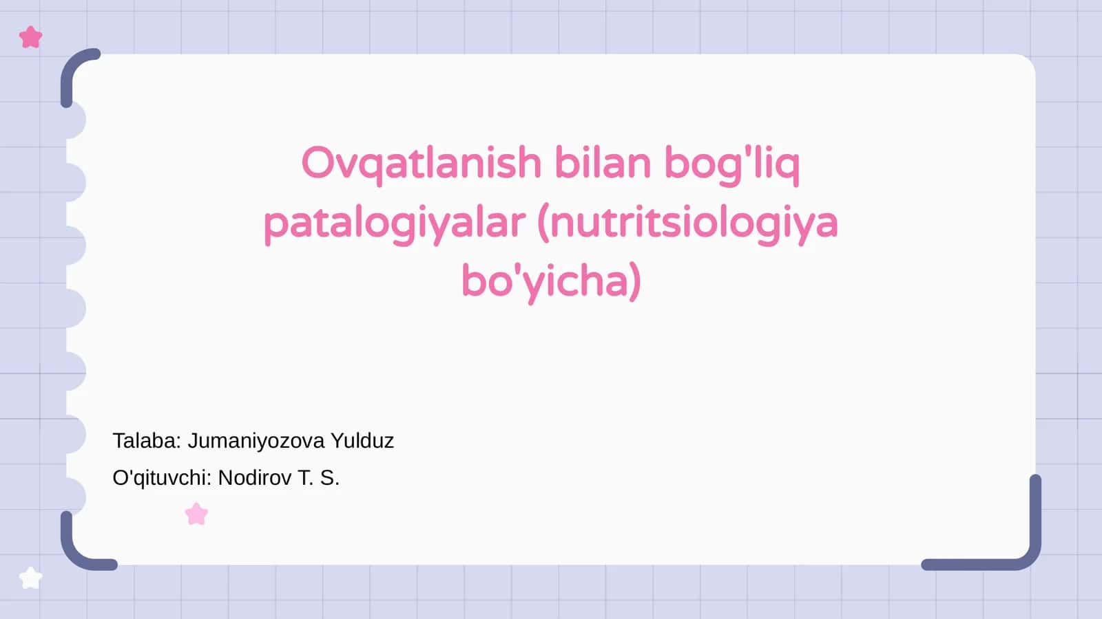 Ovqatlanish bilan bog'liq patalogiyalar (nutritsiologiya bo'yicha)