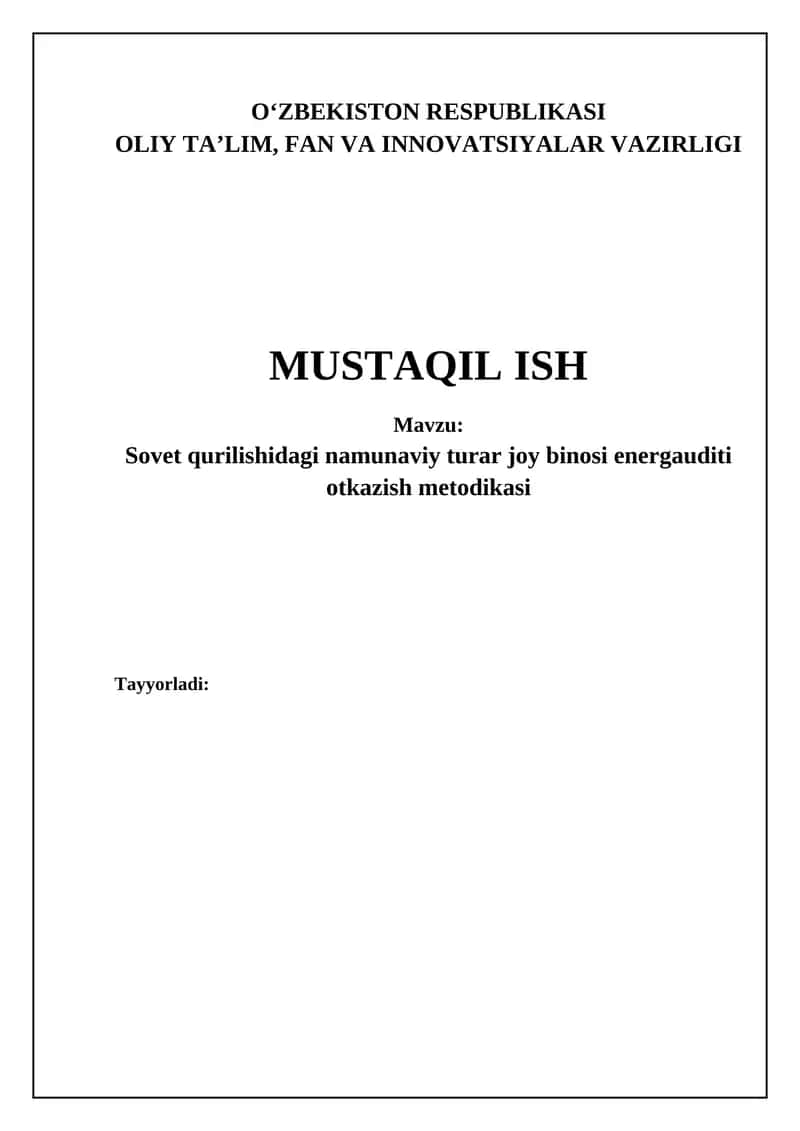 Sovet qurilishidagi namunaviy turar-joy binosi energauditi otkazish metodikasi