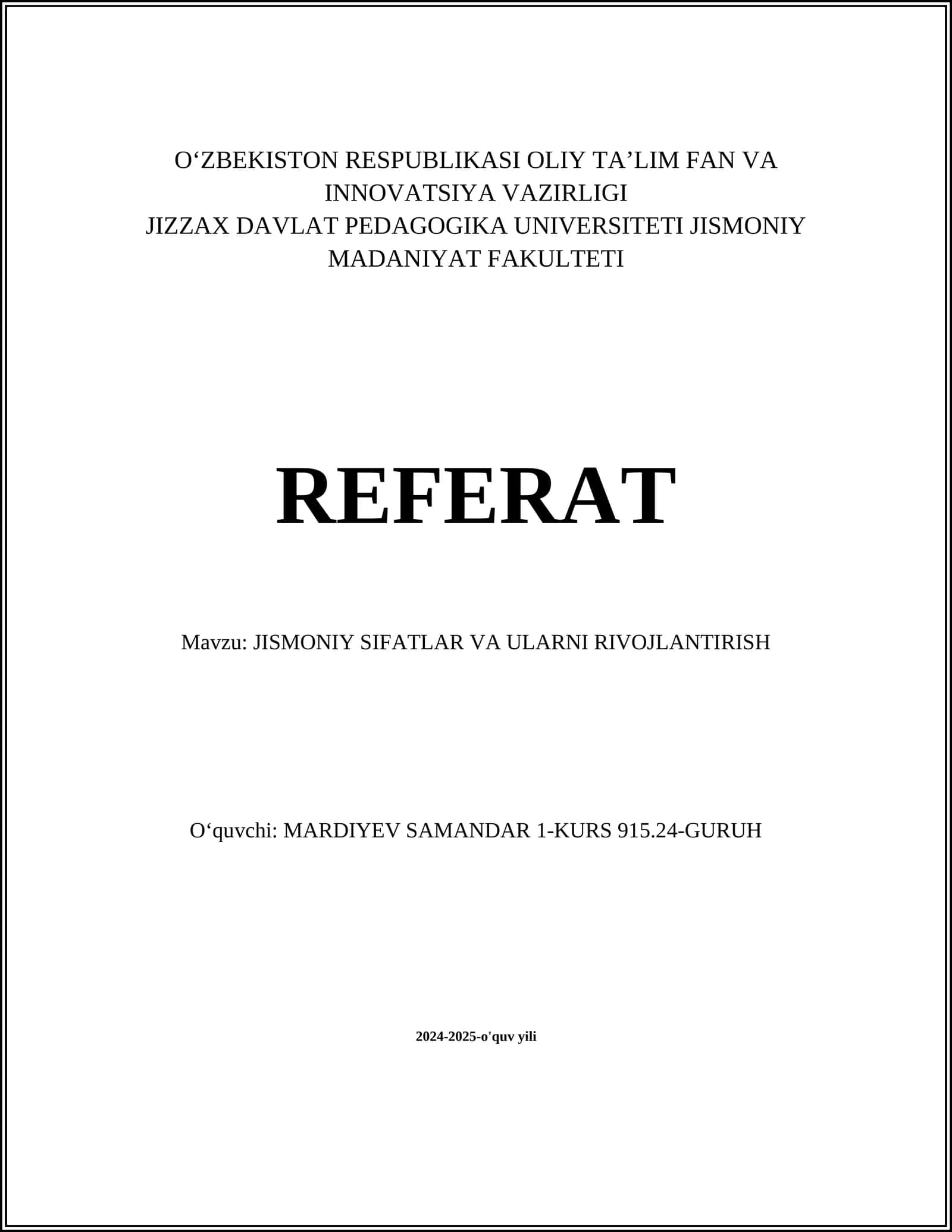 Jismoniy Sifatlar va Ularni Rivojlantirish
