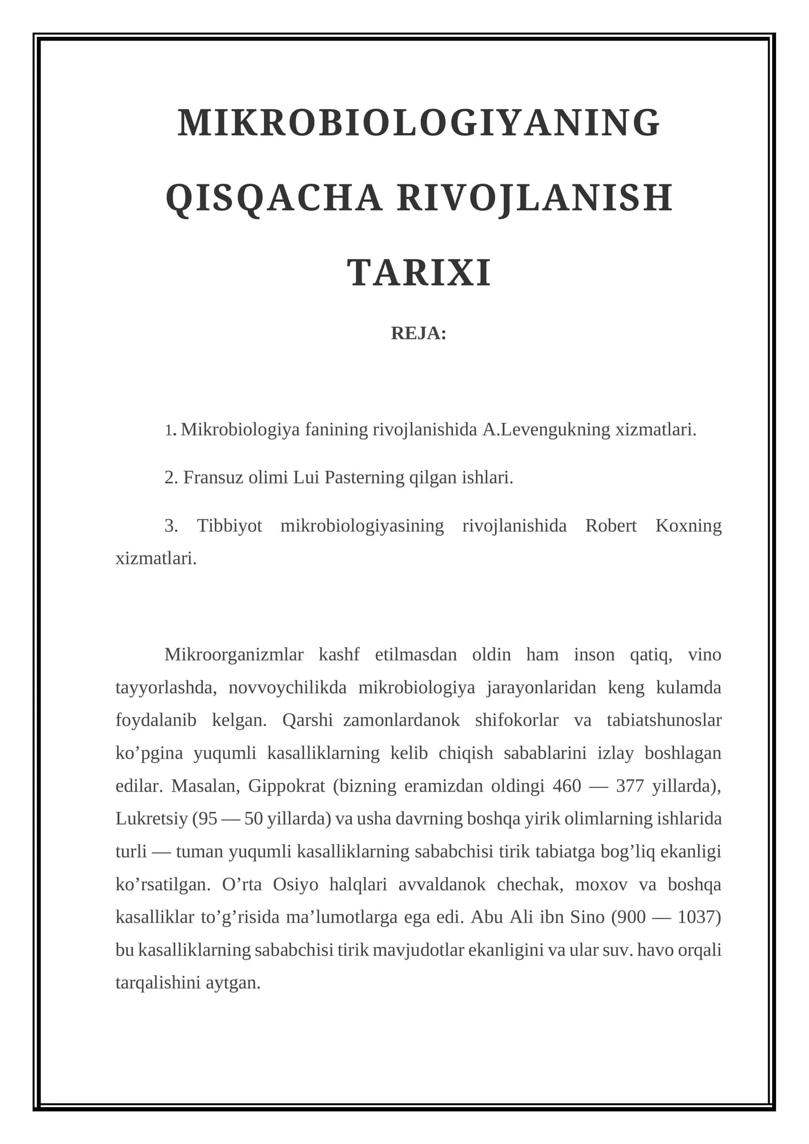 Mikrobiologiyaning Qisqacha Rivojlanish Tarixi