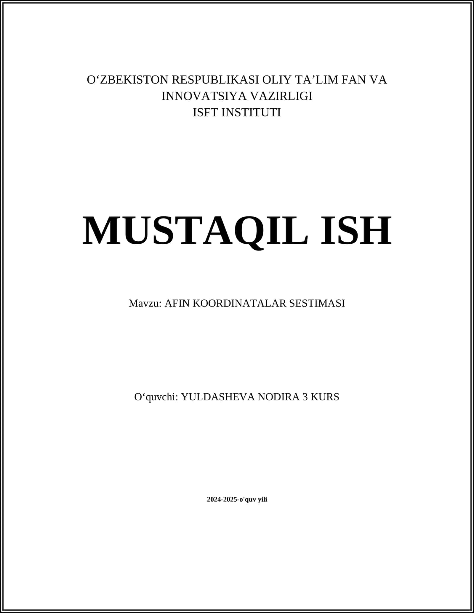 AFIN KOORDINATALAR SESTIMASI